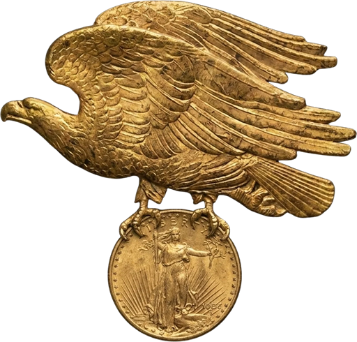 Double Eagle — a gold eagle perched on a double eagle coin